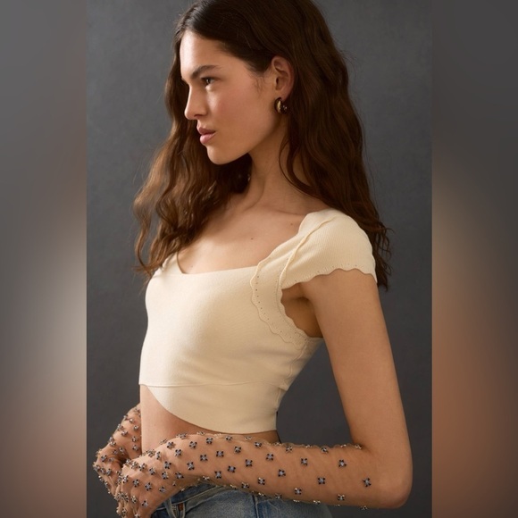 Anthropologie By Anthropologie Cropped Sweater Tee Sz M - Picture 2 of 11